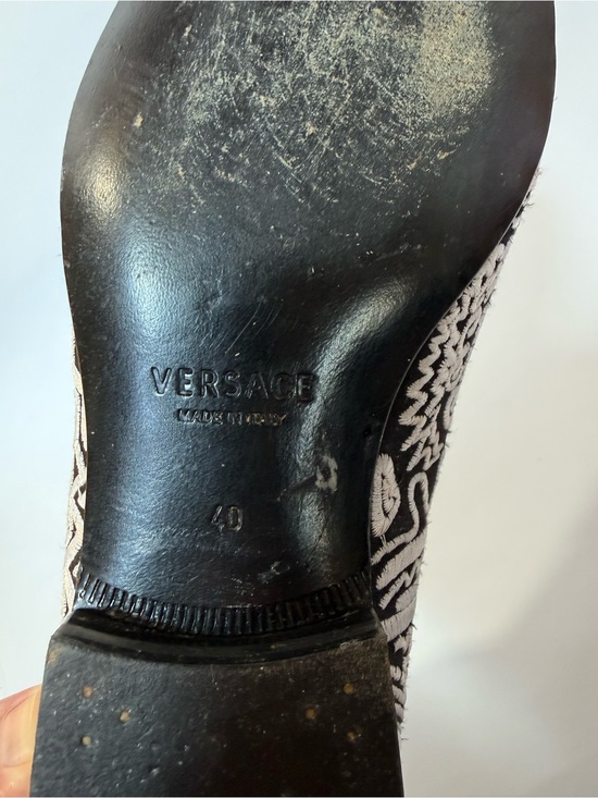 Versace Black & White Embroidered Slip-On Loafers for Men size 40. main image 9